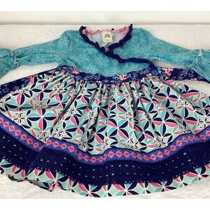 Wildflowers Girls Dress Size 4 Blue Pink Pinwheel Long Flutter Fairy Eyelet EUC
